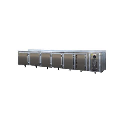 Tour réfrigérée 6 portes +2/10°C avec dessus et dosseret inox - 4065x880x900mm